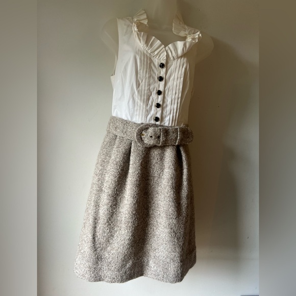 Juicy Couture Tweed Belted Dress Size 4 Beige White Wool Blend Virgin Wool - Picture 8 of 8